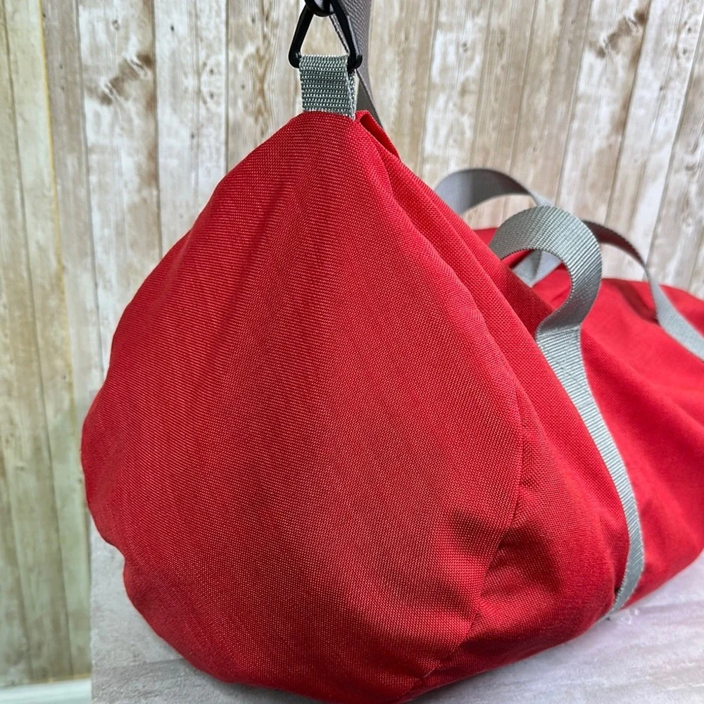 American tourister Red Duffel Bag with Gray Straps 1970s Vintage
